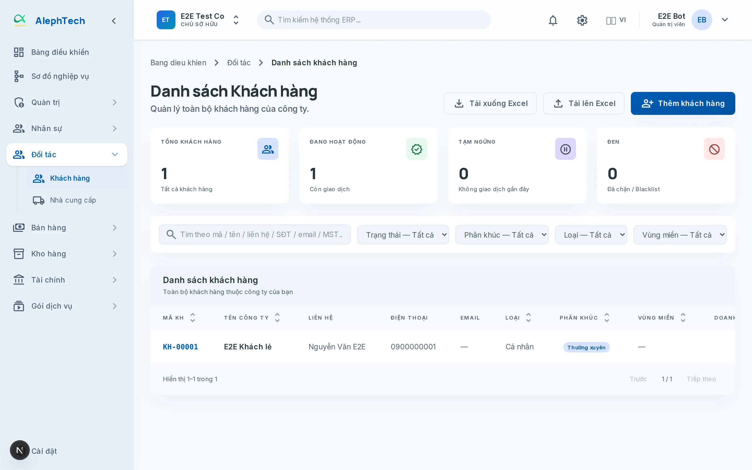Màn hình Khách hàng và nhà cung cấp
