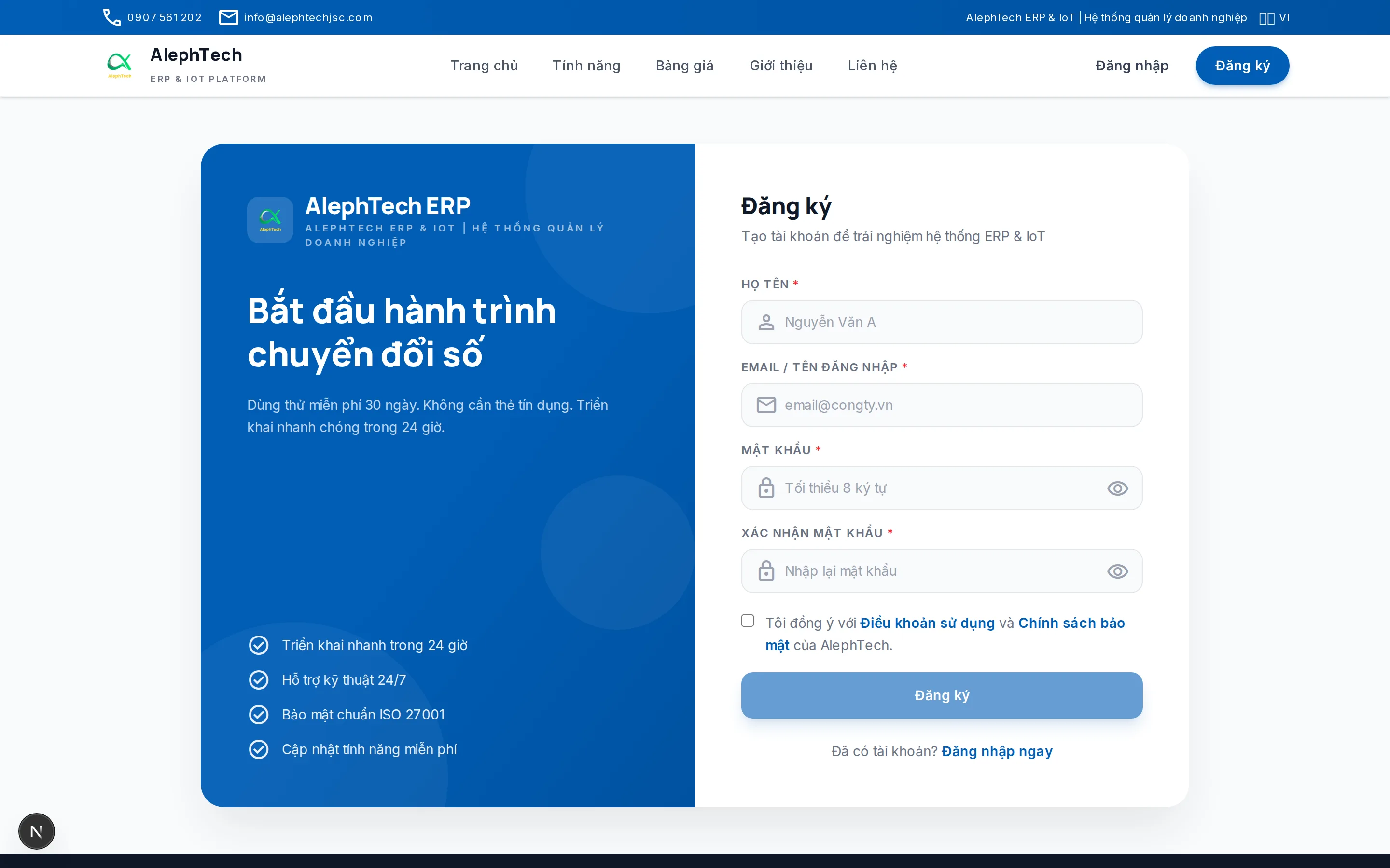 Màn hình Đăng ký tài khoản